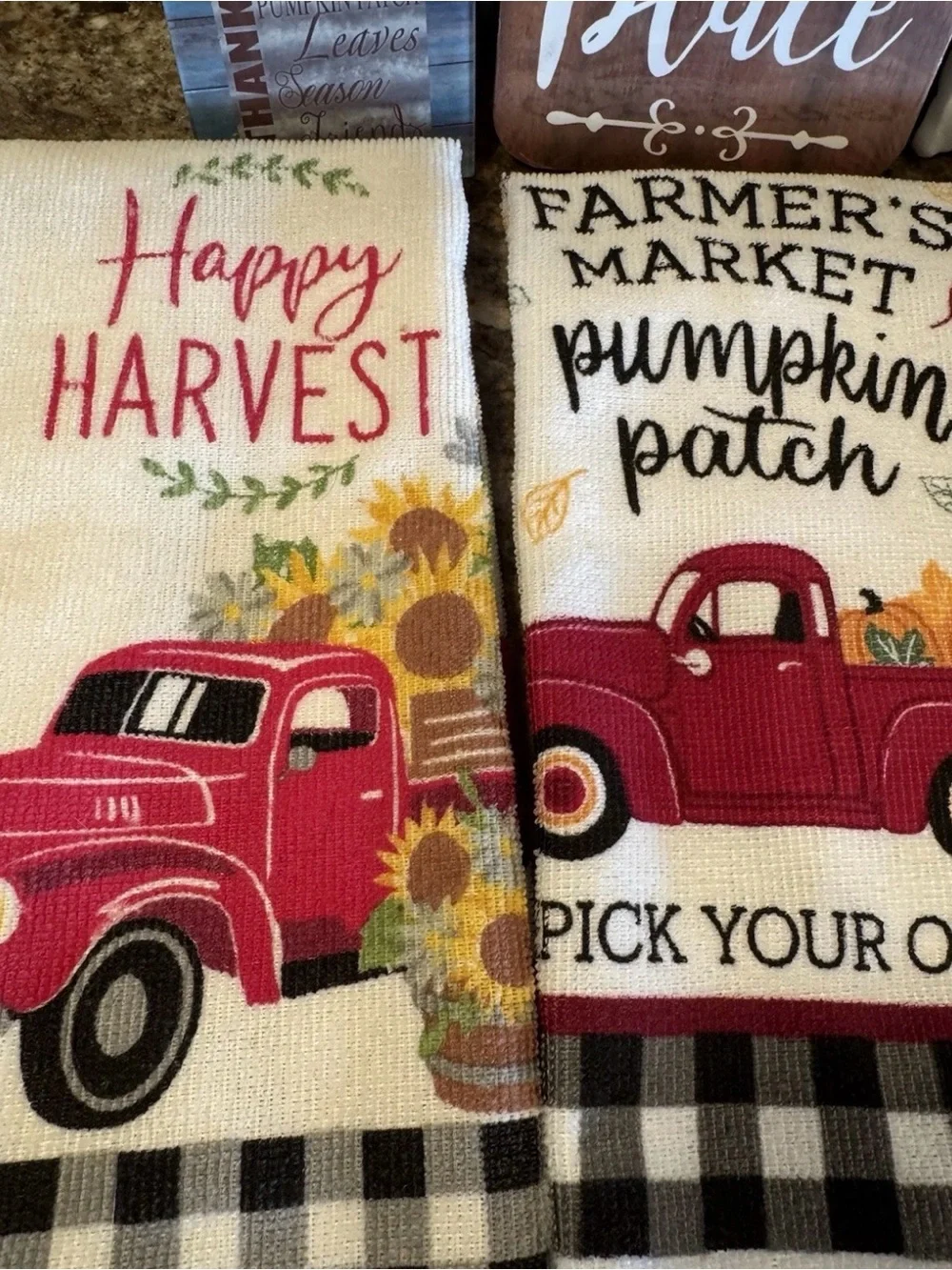 6 Pc Fall Harvest Kitchen Decor Lot Towels Signs Farmhouse Pumpkin Truck